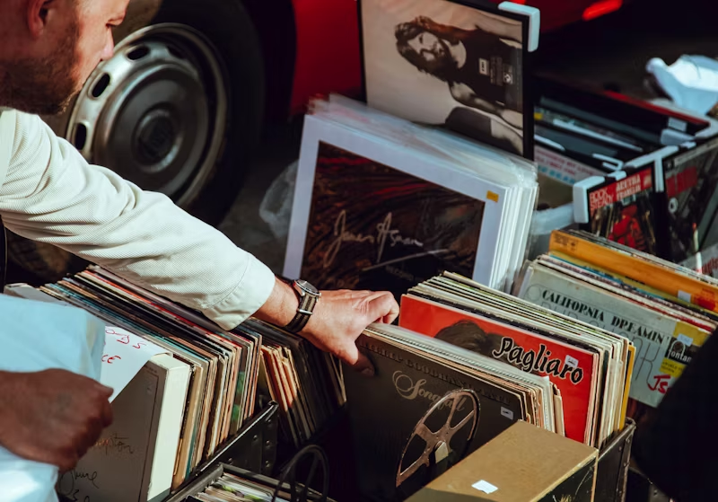 guy searching through records